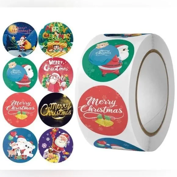 1in 8 Designs Merry Christmas Stickers Round Shaped 1" thank you sticker - Picture 2 of 3